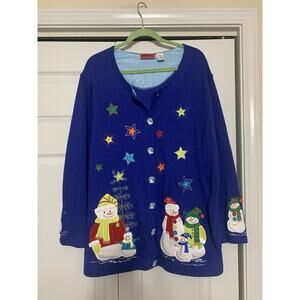 Vintage Snowman Christmas Sweater Cardigan Sz 3X Winter Button Up (READ)